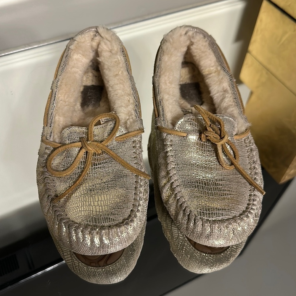 Luxurious Gold Moccasin Slippers